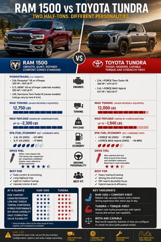 Ram 1500 vs Toyota Tundra: Comfort Truck or Tough‑Edge Hybrid Muscle?