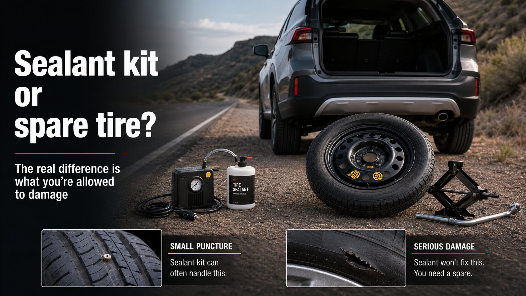 Tire Sealant Kits vs Spare Tires: What They Can Fix, What They Can’t, and When to Stop